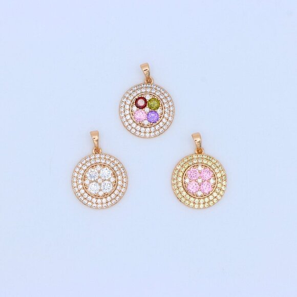 "Round Pink & Yellow CZ Pendant in Gold Finish – Elegant Floral Look, XPPT1858 - Picture 5 of 13